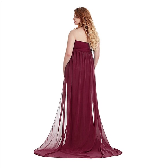Maternity shoot baby shower Maroon chiffon dress - Picture 3 of 8